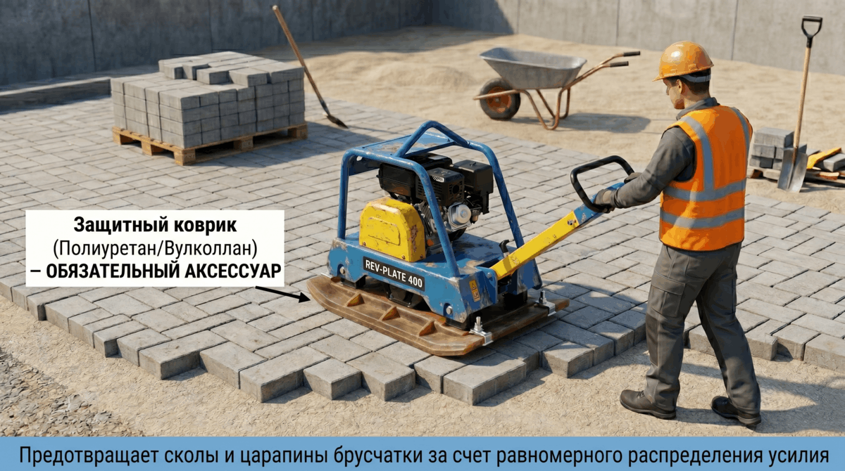 Реверсивная виброплита на брусчатке