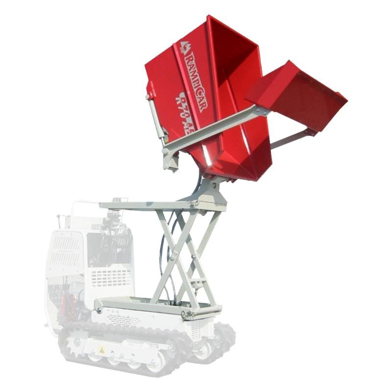 Bena tip dumper , capacitate de incarcare 0.28m³, cu basculare la inaltime max.1380 mm si paleta de incarcare frontala - sarcina max. 400 kg.